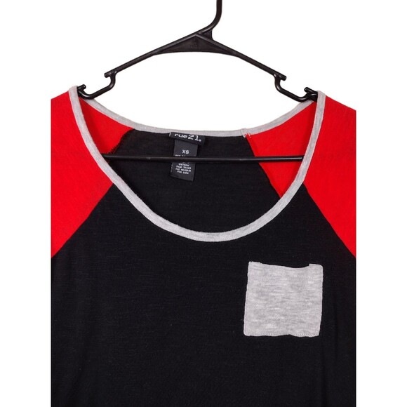 Rue21 Junior XS Shirt Stretch Pullover Blue Red Gray Sheer Round Neck - Picture 2 of 5